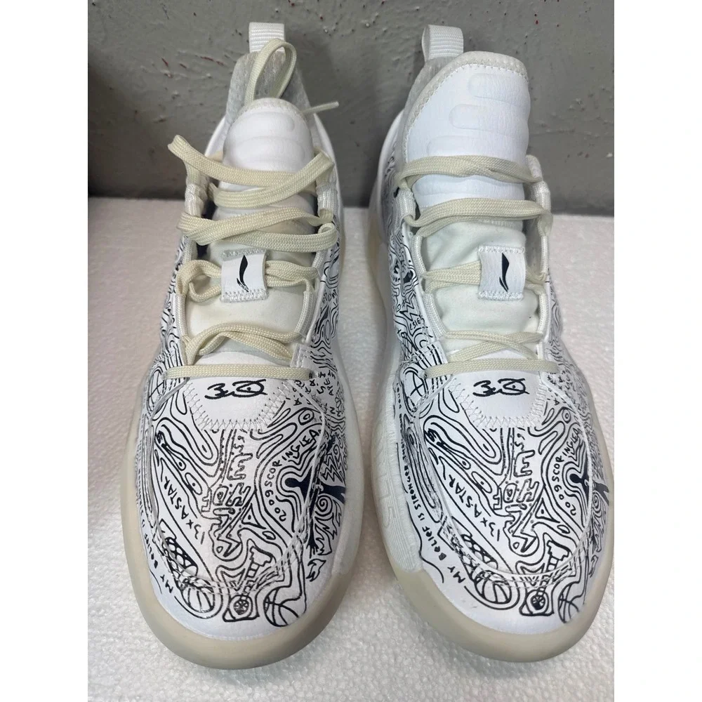 Li Ning Wade ABAU0514 Professional Basketball Shoes Mens Size 11 White Black Art